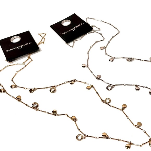 BANANA REPUBLIC Classic Long Charm Layering Necklace in Silver or Gold |… - Picture 1 of 9